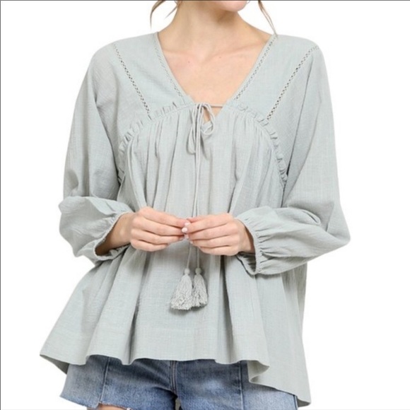 Ladder Lace Peasant Blouse BLACK 100% Cotton NIP - Picture 4 of 7